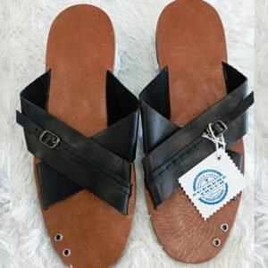 Jabari Leather Cross Strap Slide
